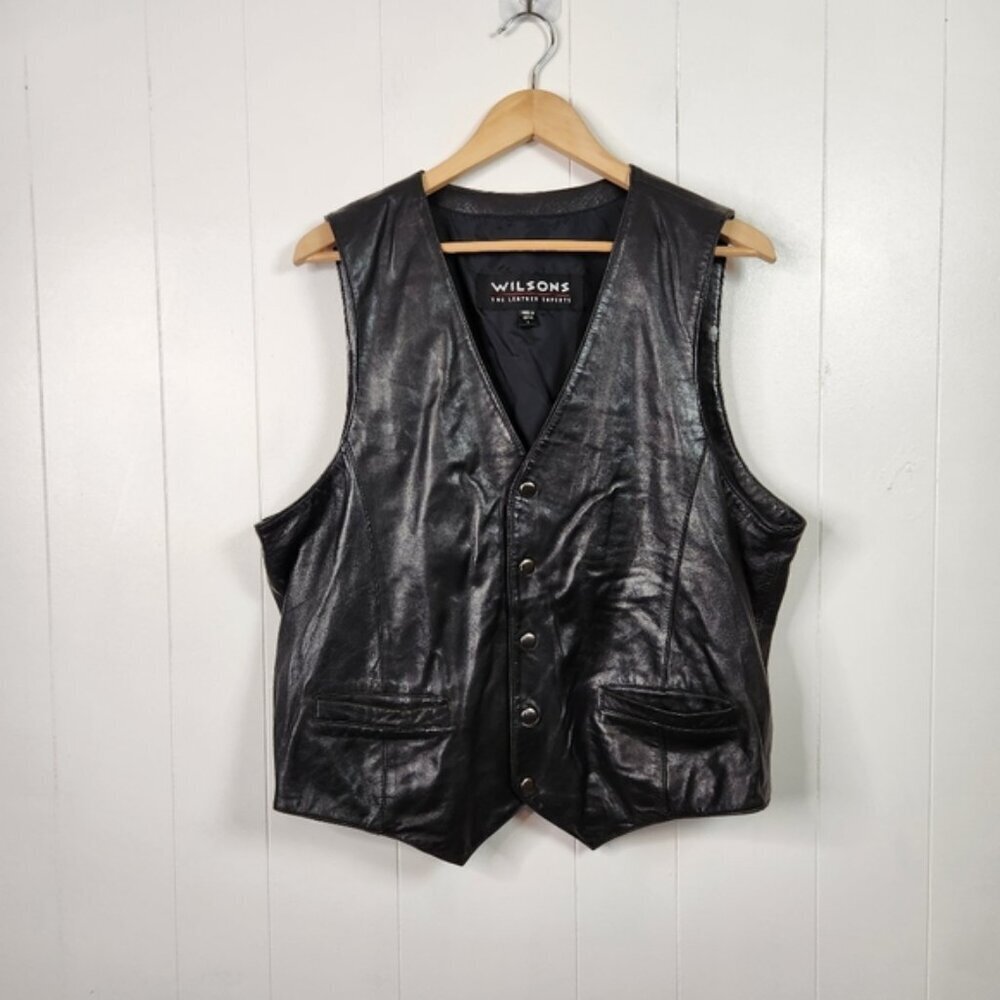 Vintage 90s Black Leather Biker Motorcycle Vest 1990s Grunge Goth Womens Large